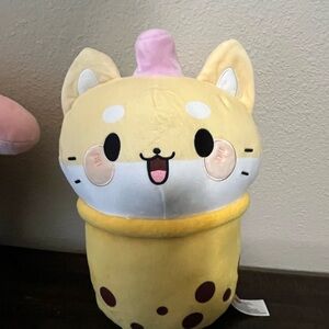 Yellow boba and Pink Stuffed Animal Toy